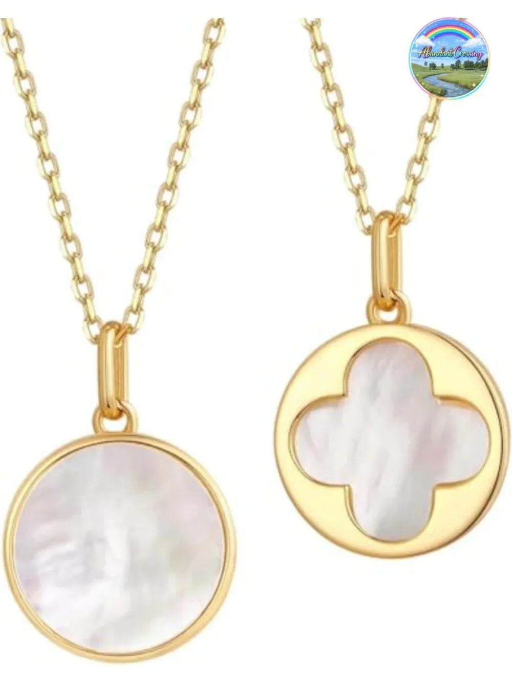 Sterling Silver Pearl Necklace Gold Plated Mother of Pearl Clover Pendant